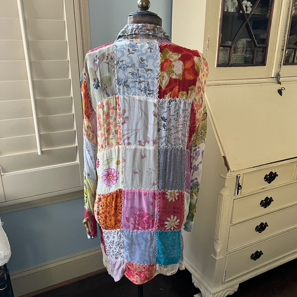 Sacred Threads Multicolor Patchwork Button Down S… - image 2